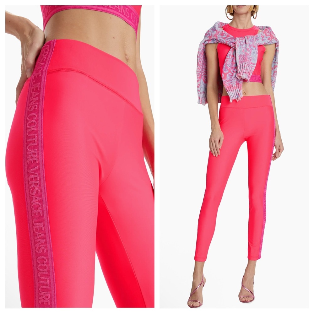 Versace Jeans Couture Logo Detailed Jersey Leggings in Hot Pink